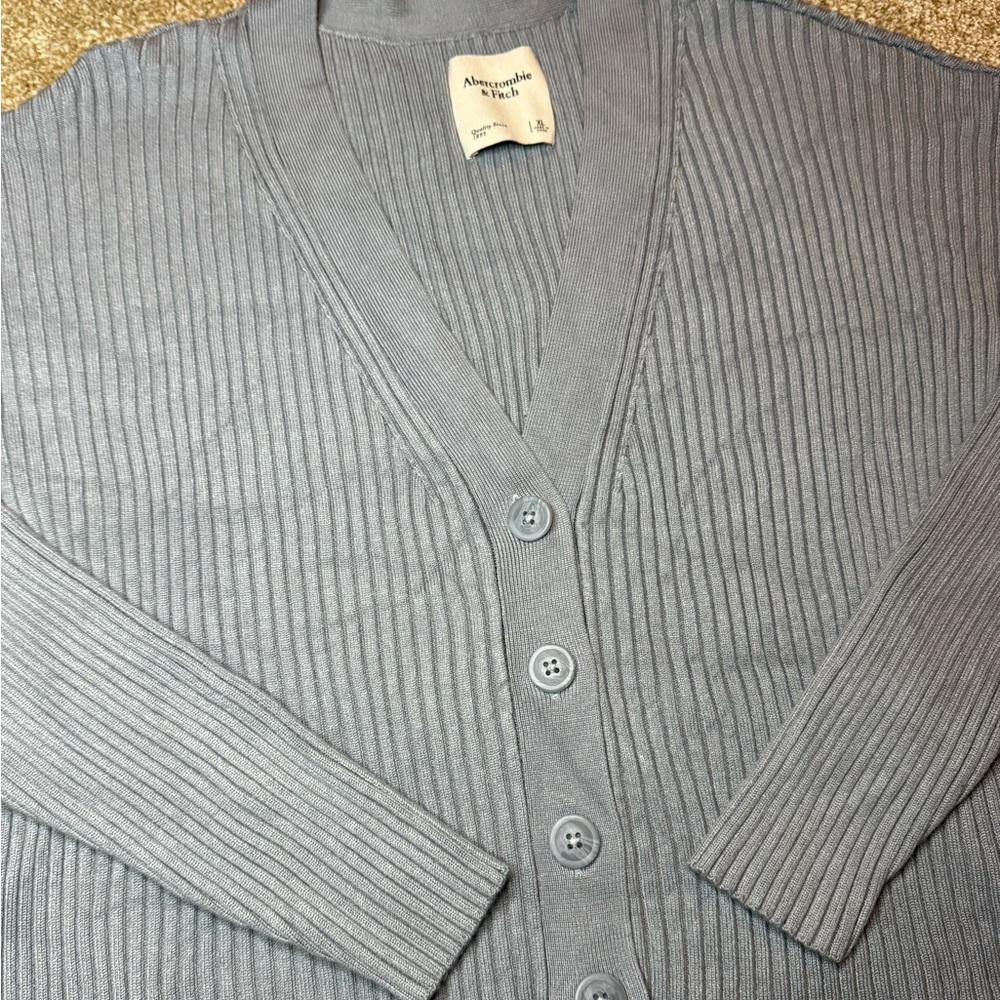 Abercrombie & Fitch Blue Ribbed Cardigan Size XL - Picture 6 of 6